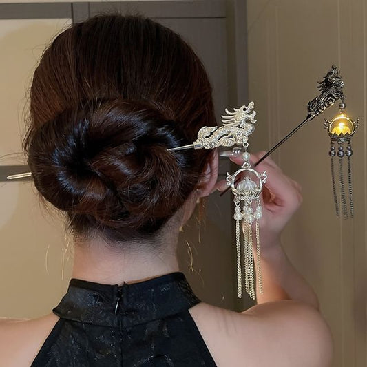 Pearl Faux Dragon Hair Stick Fringed