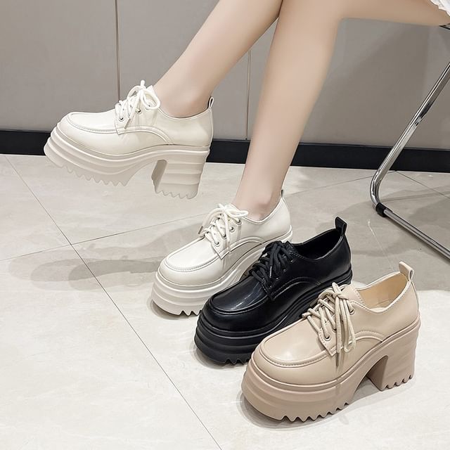 Lace-Up Platform Derby Shoes Chunky Heel