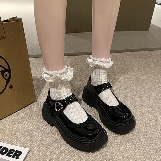 Mary Jane Heart Platform Shoes Buckled