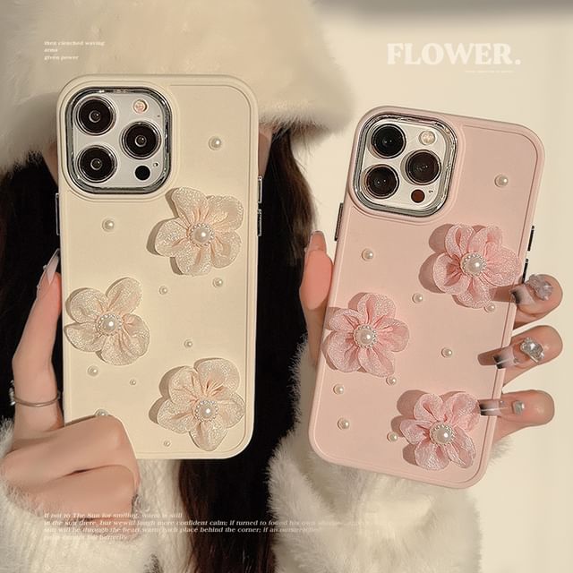 Faux Phone Floral Case Pearl