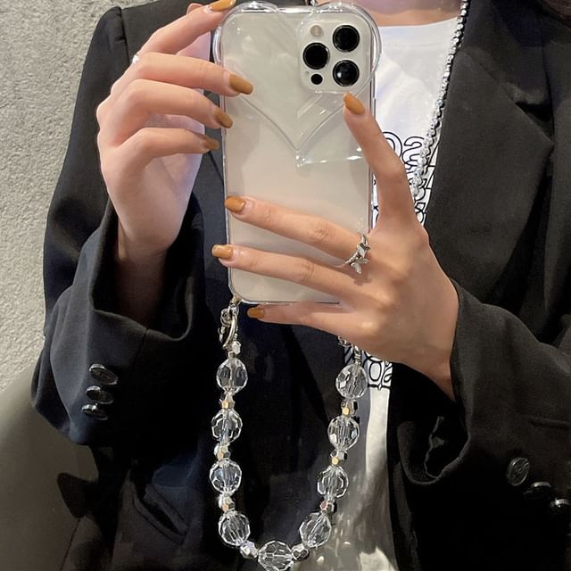 Transparent Phone Case Faux Heart Crystal Chain