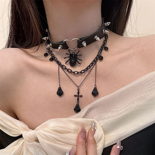 Faux Chained Choker Layered Leather