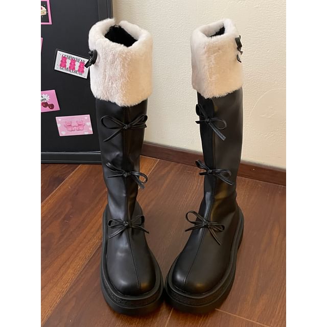 Platform Fleece Lined Bow Accent Tall Boots