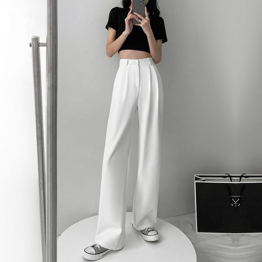 High-Waist Plain Straight Leg Dress Pants