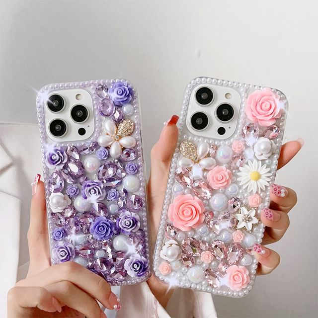 Case Rhinestone Floral Phone