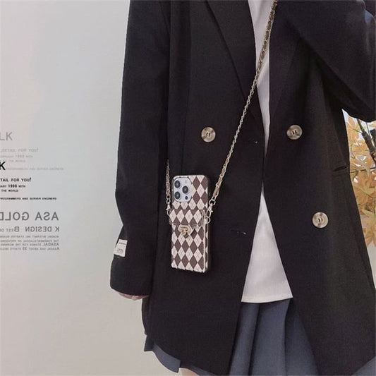 Phone Argyle Lanyard Case