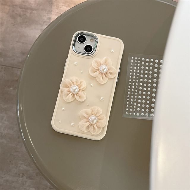 Phone Lace Pearl Case Faux Floral