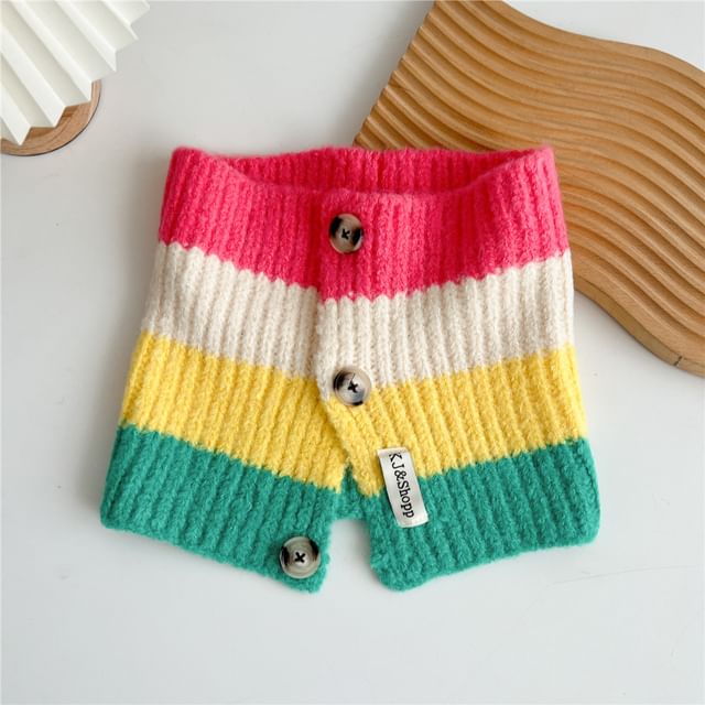 Color Block Buttoned Knit Scarf