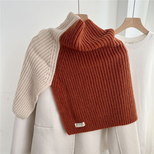 Turtleneck Two Tone Slit Knit Shawl