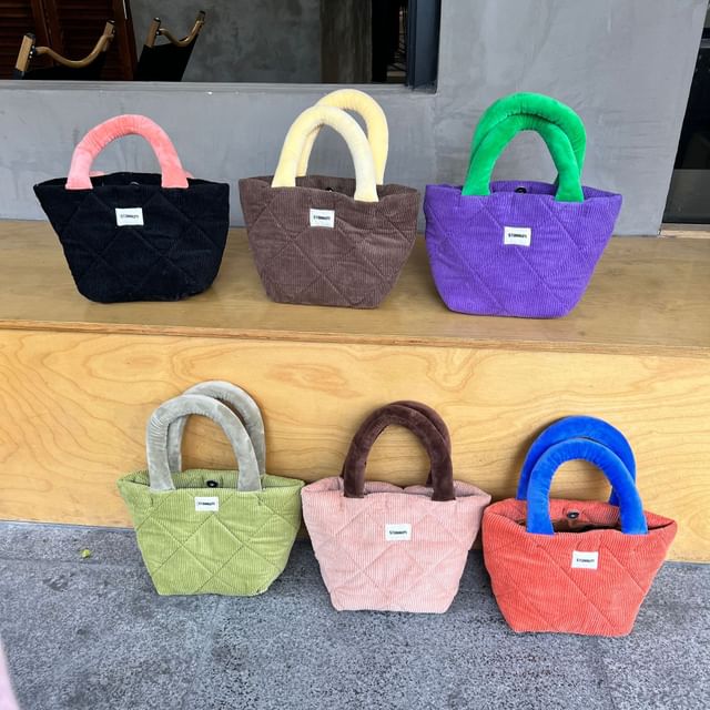 Small Bag Tone Two Tote Quilted Corduroy