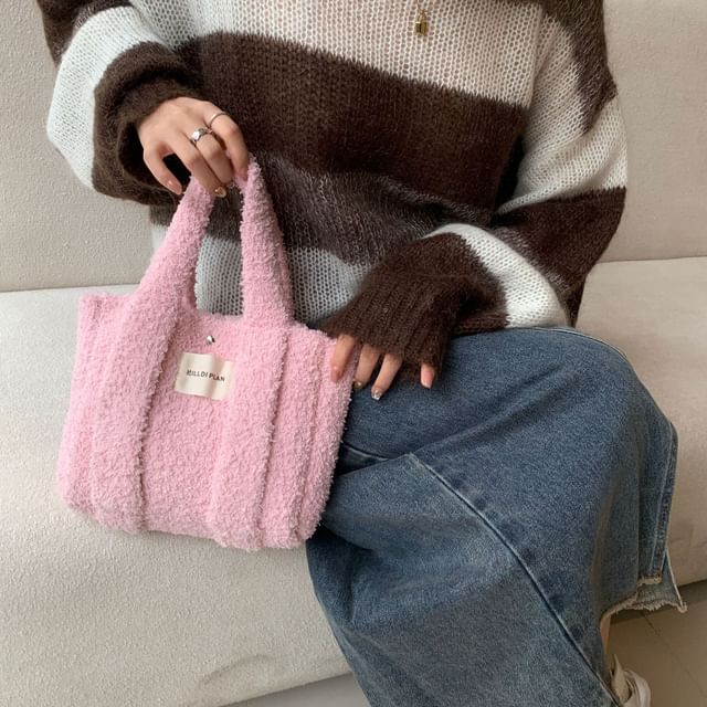 Plain Fleece Crossbody Tote Bag