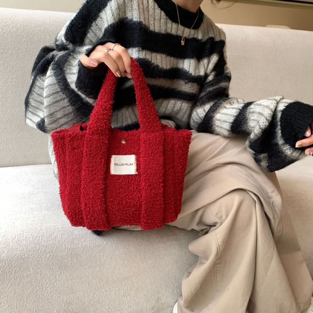 Plain Fleece Crossbody Tote Bag