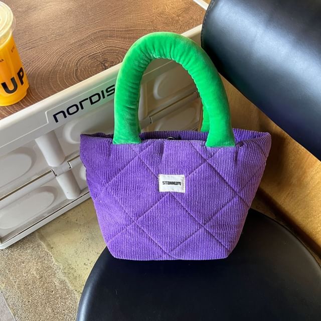 Small Bag Tone Two Tote Quilted Corduroy