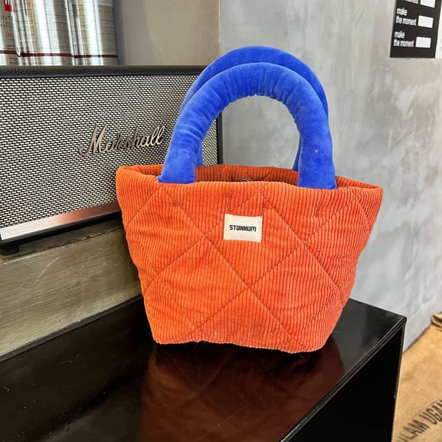 Small Bag Tone Two Tote Quilted Corduroy