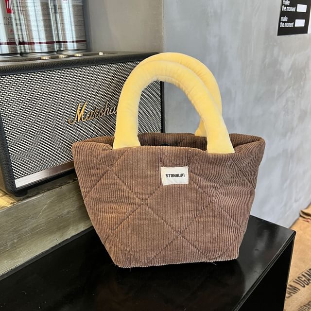 Small Bag Tone Two Tote Quilted Corduroy