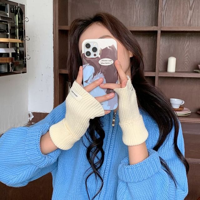 Knit Plain Ribbed Fingerless Gloves
