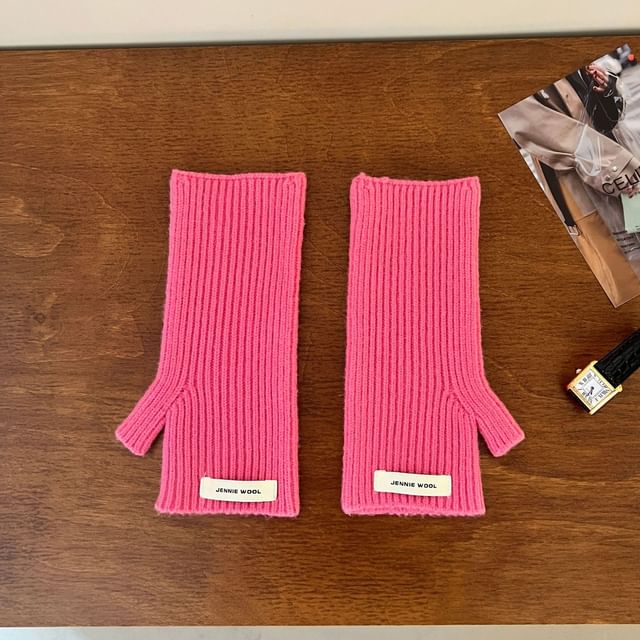 Knit Plain Ribbed Fingerless Gloves