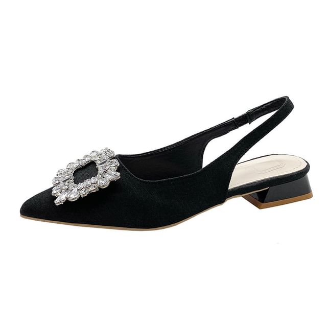 Heel Pointed Sandals Rhinestone Chunky Slingback