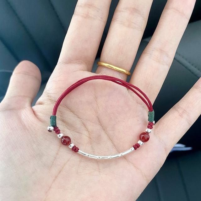 Silver String Agate Bead Sterling Bracelet