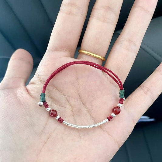 Silver String Agate Bead Sterling Bracelet