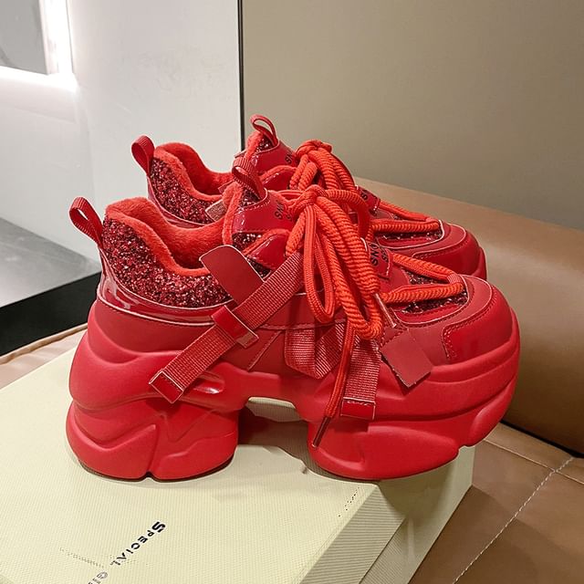 Sequined Sneakers Chunky Platform Heel