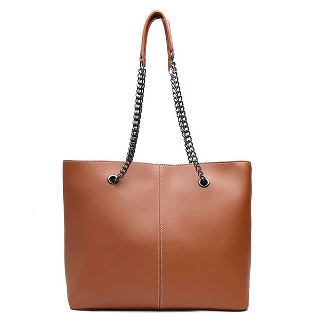 Tote Faux Strap Chain Leather Bag