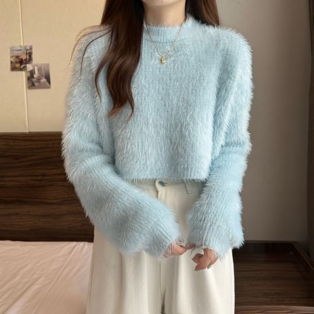 Crewneck Plain Woolen Oversize Cropped Sweater