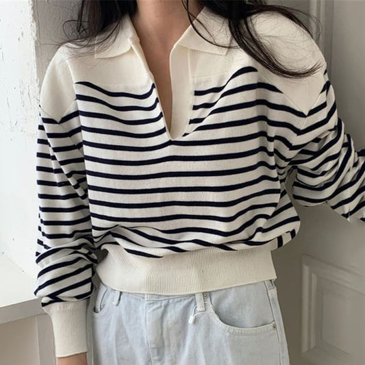 Collar Striped Sweater