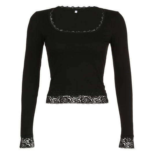 Long-Sleeve Top Cropped Square-Neck Lace