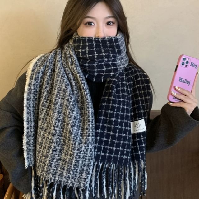 Plaid Fringe Scarf