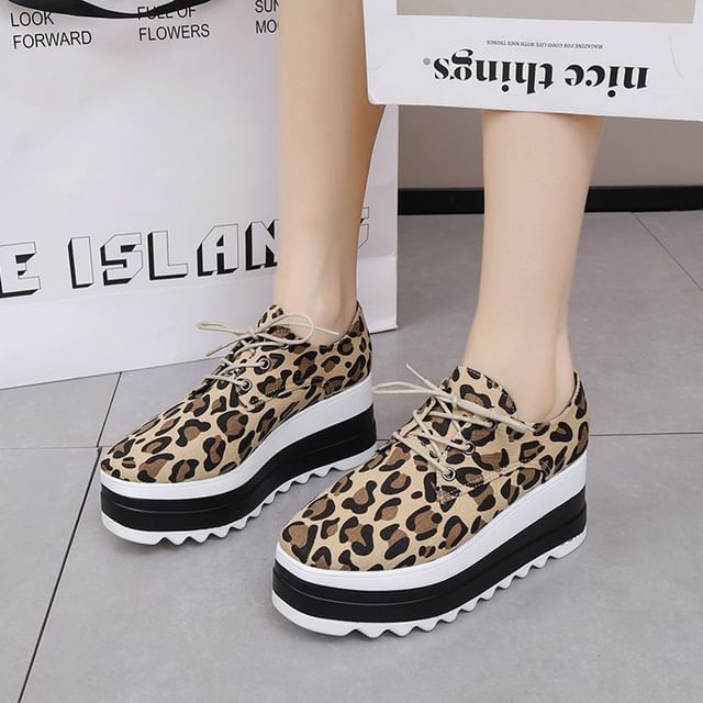 Leopard Platform Shoes Print Lace-Up