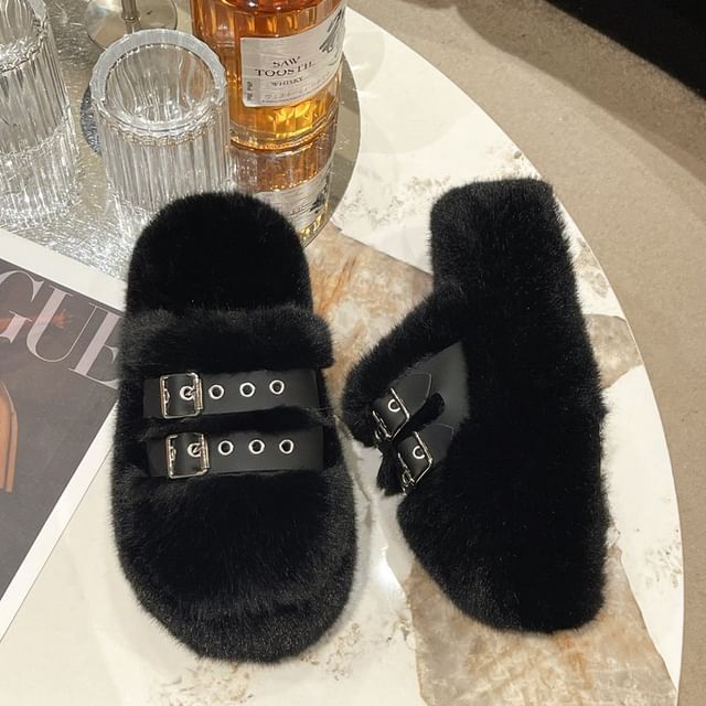 Sandals Buckled Platform Fleece