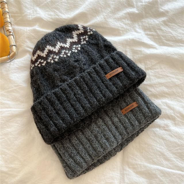 Patterned Applique Knit Beanie