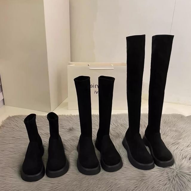 Velvet Platform Chunky Heel Boots (Various Designs)