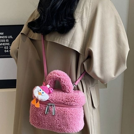 Bag / Faux Shearling Charm Set Crossbody