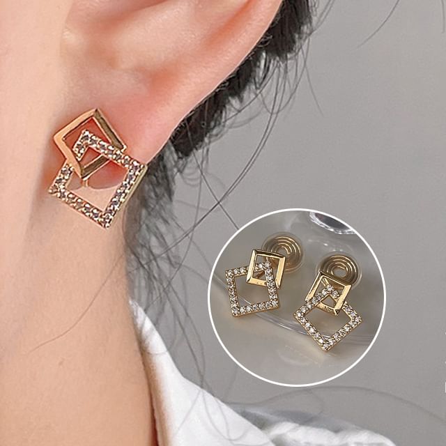 Rhinestone Ear Square Cuff Alloy