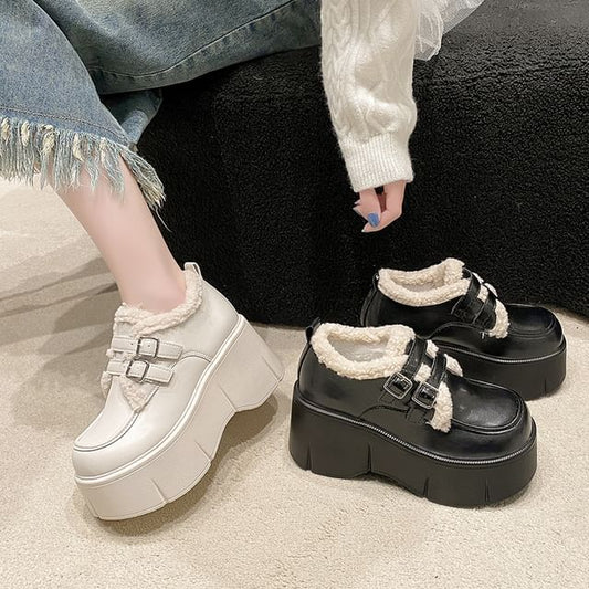 Trim Wedge-Heel Fleece Loafers