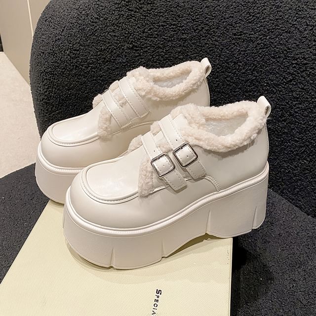 Trim Wedge-Heel Fleece Loafers