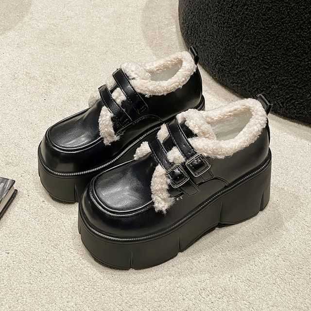 Trim Wedge-Heel Fleece Loafers