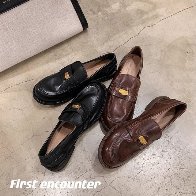 Leather Metal Accent Faux Loafers