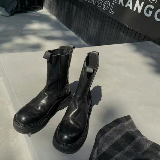 Chelsea Faux Boots Leather Short