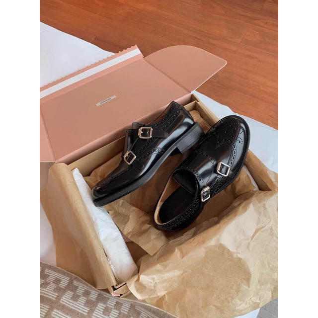 Strap Buckled Leather Shoes Monk Genuine