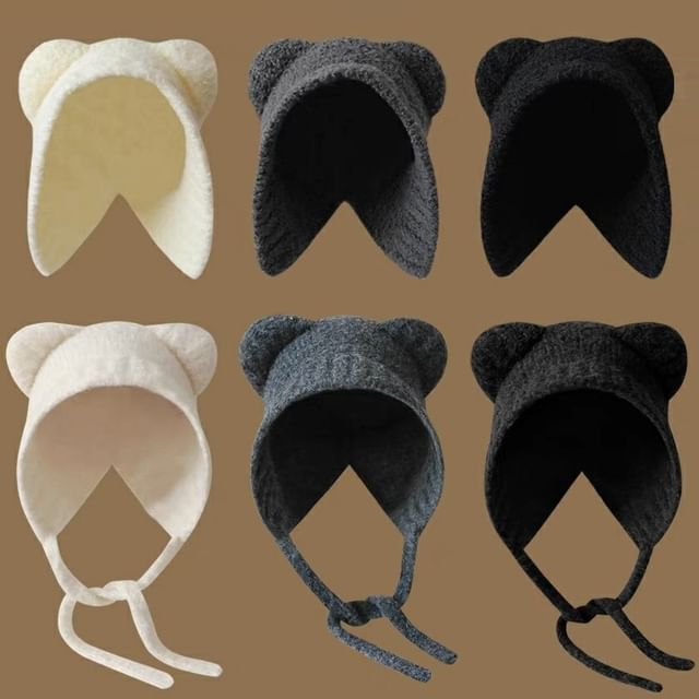 Fleece Bear Ear Hat Bonnet