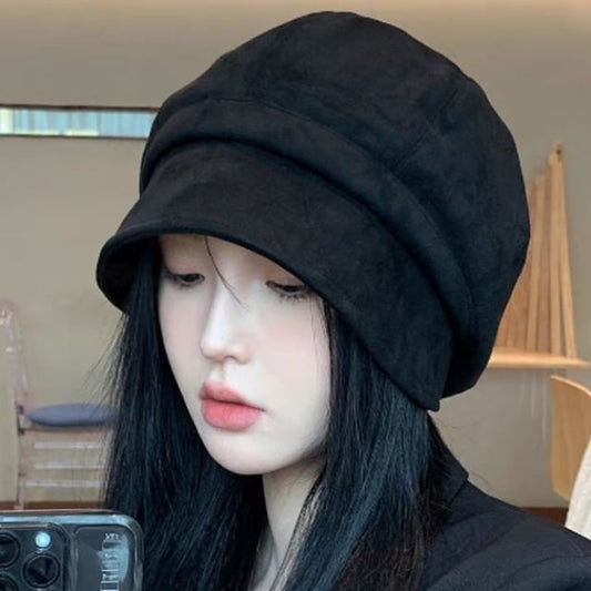 Plain Newsboy Faux Leather Cap