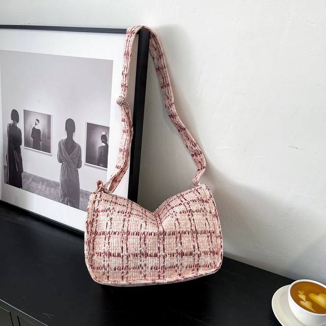 Plaid Corduroy Crossbody Bag