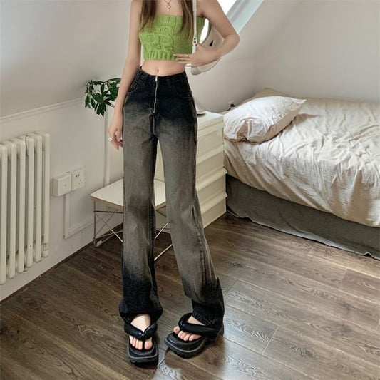 Fit Waist Loose Washed Jeans High Gradient