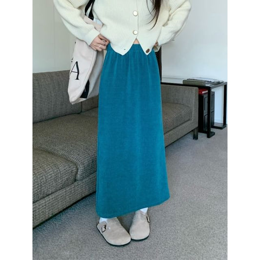 High Waist Plain Maxi A-Line Skirt