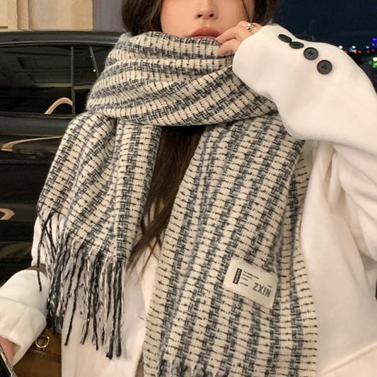 Label Scarf Patterned Tasseled Applique