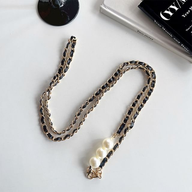 Leather Faux Alloy Phone Pearl Lanyard