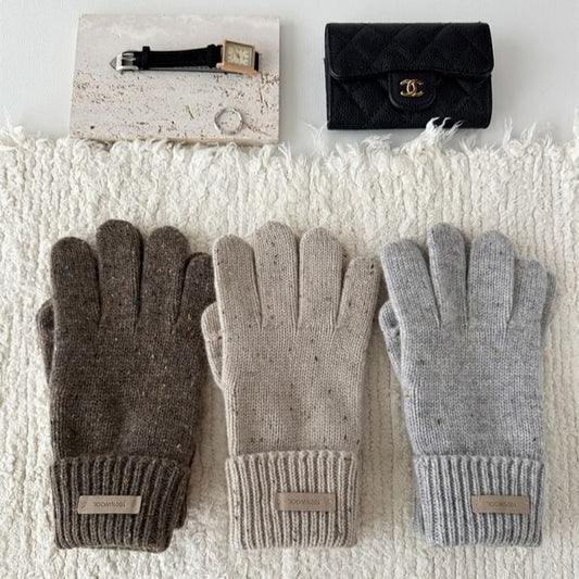 Wool Knit Applique Gloves Lettering Touchscreen